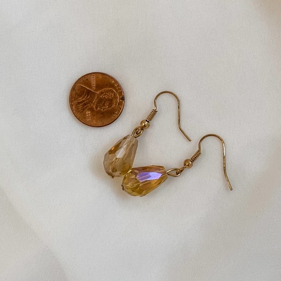 VTG Champagne Iridescent Drop Earrings - Picture 3 of 6